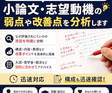 小論文・志望動機の弱点や改善点を分析します 赤字修正より“評価されない原因”分析に特化。構成も迅速確認
