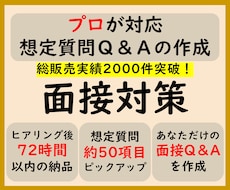 面接対策　プロが想定質問50問抽出/回答作成します 回答ポイント解説/アドバイス付　総販売実績2000件突破