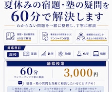 夏休みの宿題・塾の疑問を60分で解決します 60分 3,000円｜高校生・高卒生対象のオンライン個別授業