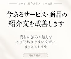 今あるサービス・商品の紹介文を改善します 商材の強みや魅力をよりわかりやすい文章にリライトします！