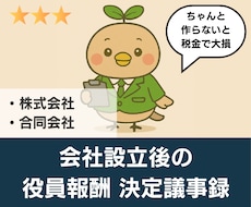 会社設立後の役員報酬！議事録作成をサポートします 【税務・法務リスク回避】専門家にお任せで安心！