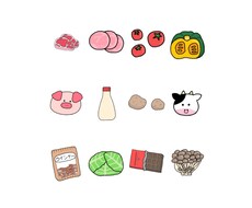 ポップな食べ物や動物のイラストを描きます