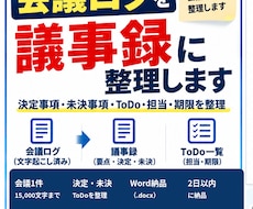 文字起こし済み会議ログを議事録に整理します イメージ1