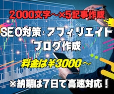 SEO対策したブログ記事を5記事書きます ブログ記事を2000文字〜3000文字以内で作成いたします！