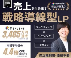 売上を生み出す〈戦略導線型LP〉を一括で作成します Makuake3,465万円達成／CVR市場平均4.4倍など
