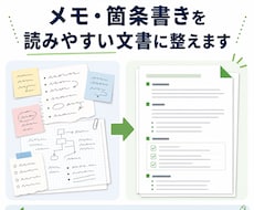 散らかったメモや箇条書きを読みやすい文書に整えます まとまりのない情報を、伝わる文章と見やすい構成に整理します