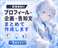 配信プロフィール・企画・告知文をまとめて作成します 配信経験をもとに、あなたらしさが伝わる活動文章を作ります