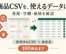 商品CSVの重複や空欄を整え検査表を作ります 100商品まで・整理済みCSVと検査表を納品