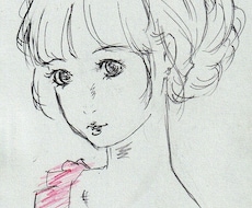 手描きで女性のイラストを描いてます