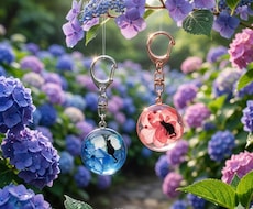 紫陽花と猫のキーフォルダー販売します 雨の景色を紫陽花の色で色付けしませんか