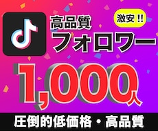TikTok高品質フォロワー1,000人増やします 【30日間の減少保証付き】ペナルティや垢バンの報告無し