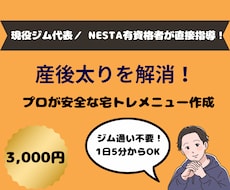 産後太りを解消！プロが安全な宅トレメニュー作ります ジム通い不要！忙しいママのための完全オーダーメイド