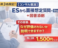 コンサル就活：ESから面接想定質問＋回答添削します 「その回答、評価されません」Big4面接官が通る思考に改善