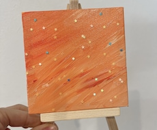 星が舞うオレンジの癒しアート｜ミニキャンバスします 【一点物原画】オリジナル手描き