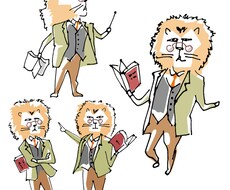 ラフな線と渋めの色合いで、少し大人向け？な動物擬人化イラストを描きます。