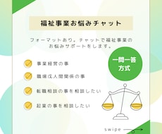 福祉事業で働く方のお悩み相談になんでもお答えします フォーマット有。メッセージ対応にて一問一答形式でご回答します