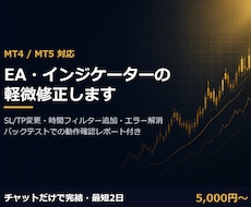MT4/MT5のEA・インジケーター修正します SL/TP変更・時間フィルター追加・エラー解消を検証付きで