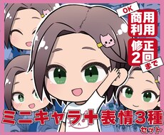 2・３頭身のミニキャライラスト描きます 表情が本体+3種類つくので表情がたくさん欲しい方におすすめ