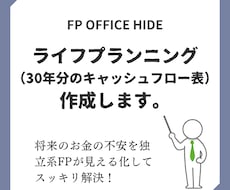 ライフプラン（キャッシュフロー表）の作成いたします 将来のお金の不安を独立系FPが数字でスッキリ解決します。