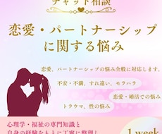 恋愛・パートナーシップの悩みお聞きします 不安な状況や関係性を優しく整理します。心をほどく1週間