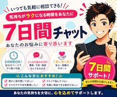 7日間チャットでお話ができます 7日間/1日5往復まで/お悩み/お話し相手/雑談/恋愛相談
