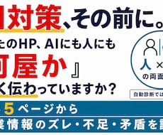 小手先のAI対策で損防止！情報構造のズレ診断します AI検索に投資する前に！「何屋か」人にもAIにも伝ってますか