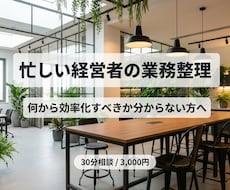 忙しい経営者向けに業務を整理し改善案を提案します 何から効率化すべきか分からない状態の整理をサポート！
