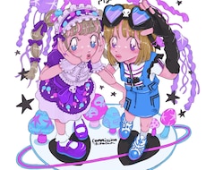 Y2Kな女の子イラストを描きます カラフルなイラストです！SNSアイコンやグッズ制作など