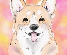 水彩風のやさしいタッチでペットの似顔絵を描きます