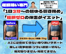 運動嫌い専門1日3分からのゆる引き締めを伴走します 絶対怒らない！三日坊主でも無理なく続く寄り添いダイエット
