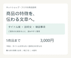 商品説明文5件を読みやすく整えます 仕様を整理し、特徴・注意点が伝わる説明文へ