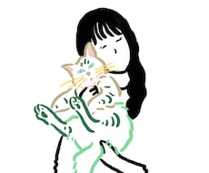 ペットと2ショットイラスト描いてます シンプルだけど温かみのあるイラストです