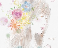 お写真から｜透明感のある水彩似顔絵を制作します にじむ色合いで、やさしく印象に残る一枚に仕上げます