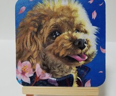 四角形コルクの上に可愛いペットの絵を描きます 。珍しい素材に描いた珍しい雰囲気なペットの似顔絵(’-’*)