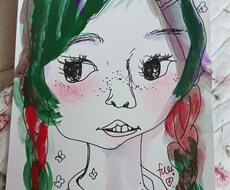 線画とヘアカラーで女の子絵ﾎﾟｽﾄｶｰﾄﾞ描きます イメージ1