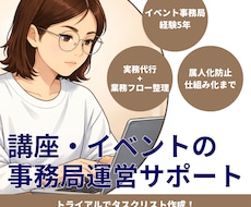 講座・イベント事務局運営をサポートします 業務代行だけでなく、業務整理・属人化を防ぐ仕組み作りまで対応