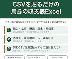 CSVを貼るだけの馬券の収支表Excelを送ります イメージ1
