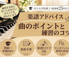 ピアノ楽譜から練習ポイントを丁寧にアドバイスします 動画不要！楽譜だけでOK。曲のポイントや疑問を相談できます