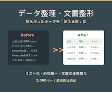 データ整理・リスト化・文書の体裁を整えます 散らかったデータを「使える形」に。最短即日対応