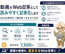 動画をWeb記事として読みやすく記事化します SEO記事設計→構成案→本文まで作成