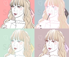 最短即日可♡SNSアイコン向けのイラスト描きます メイクの色も指定OK♡水彩タッチでシンプルに描きます。