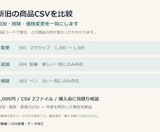 新旧の商品CSVを比較し変更点を一覧にします 追加・削除・価格変更を抽出｜照合結果と件数報告を納品