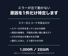 エラーが出て動かない原因を1件だけ特定します イメージ1