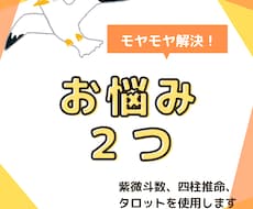 お悩み2つ。紫微斗数、四柱推命、タロット鑑定します 恋愛、仕事、対人関係、使命、才能など気になること何でもOK