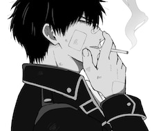 ダークでかっこいいイラスト描きます 鋭く刺すような目つきでこちらを見つめる絵描きます。