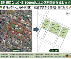 測量図なしOK　1000㎡以上の区割図を作成します 資料がない土地の検討に！航空写真から開発計画に対応