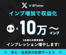 X(旧Twitter)のインプを10万増やします ⭐️3名様限定価格⭐️10万インプ増加⭐️高品質