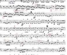 オーケストラ曲【バイオリン指番号】書込みします オーケストラ・弦楽合奏曲の書込み