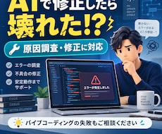 バイブコーディングの失敗や不具合に対応します バイブコーディングの失敗や原因不明のエラーに対応します