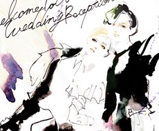水彩でファッション画調のウェルカムボードを描きます プロのイラストレーターが業界で培ったスキルでドラマチックに。